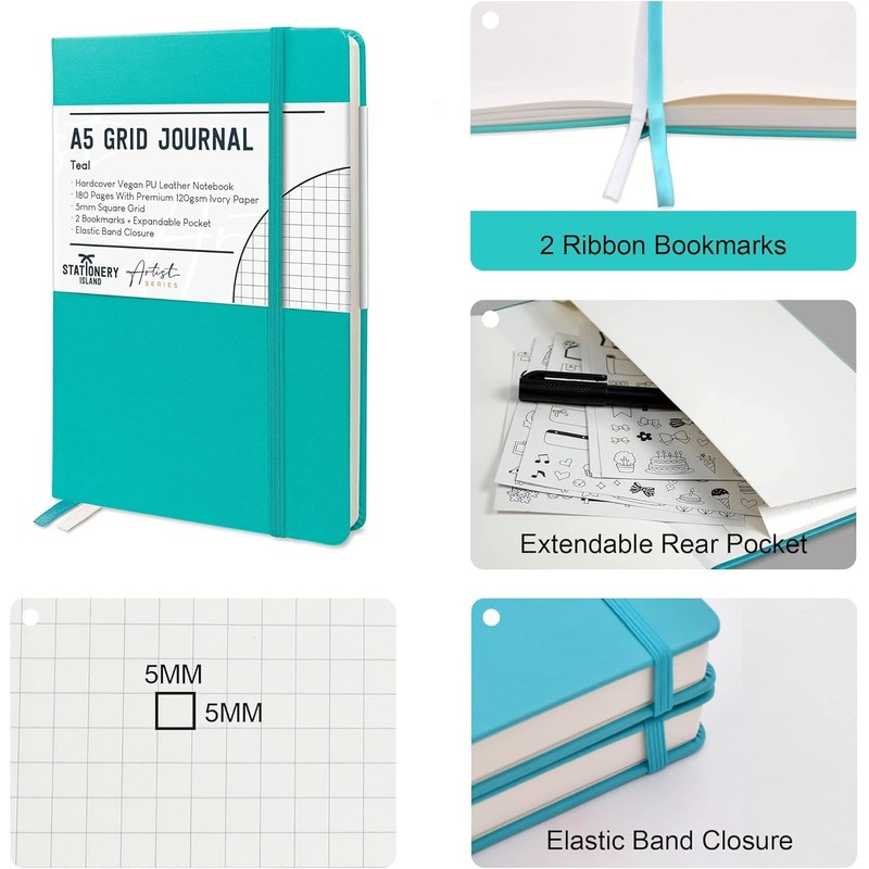 STATIONERY ISLAND Notebook A5 Squared Journal Hardcover with 120 g/m²
