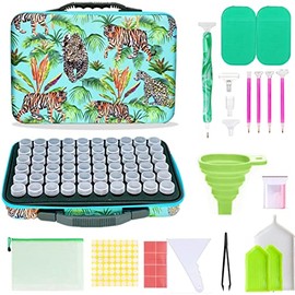 Melody Life 2022 New Diamond Painting Storage Containers 60 Slots Big Capacity Accessories 5D Tools DIY Art Craft Jewelry Beads Rhinestones Organizer Box (Tiger, Slot)