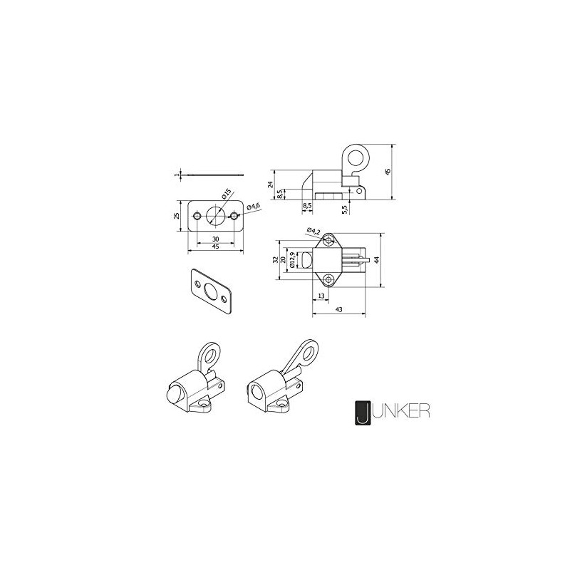 JUNKER Self-Closing Door Bolt (45 x 44 x 51.5 mm)