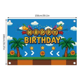 SAVITA Happy Birthday Backdrop, 59.1x39.37in Game Cartoon Themed Banner Blue Birthday Party Decorations for Boys & Girls Indoor Outdoor Celebration Supplies