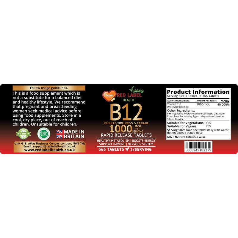 Vitamin B12 Tablets High Strength 1000mcg, 365 Tablets (1 Year
