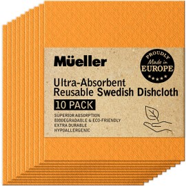 Mueller Ultra-Absorbent Reusable Swedish Dishcloth, Cellulose Sponge Cloths, Extra Durable 10-Pack Hand Towel, Eco-Friendly and Hypoallergenic Cleaning Dish Cloths for Kitchen, Blue