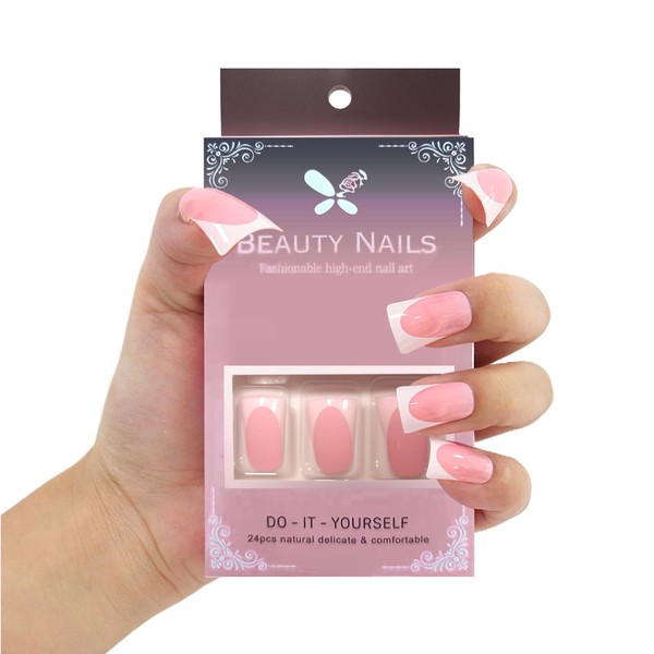 French Press-on Nails, Glossy False Nails, Duckbill False Nails Reusable,