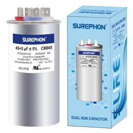 SUREPHON 45+5 45/5 Mfd Capacitor 370V or 440V Dual Run Start Capacitor CBB65r CBB65b for AC Motor or Fan Start Condenser Straight