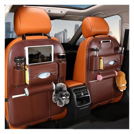 Gasedin 2 PCS Car SeatBack Organizer, Premium Leather Seat Back Protector with Storage Pockets, Waterproof Hanging Vehicle Storage Organizer, Universal Car Organizer Accessories (Coffee)