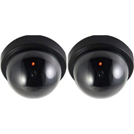 O&W Security 2 x Dummy Camera with Fake Lens Video Surveillance Goods Security Dummy Surveillance Camera with Red LED Light for Indoor and Outdoor Use