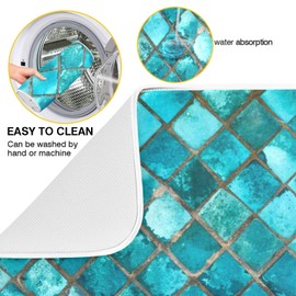 ALAZA Turquoise Blue Dish Drying Mat for Kitchen Counter Absorbent Microfiber Large Drying Pad Dish mats for Kitchen Countertops 18 x 24 Inch