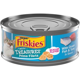 Purina Friskies Pate Wet Cat Food, Tasty Treasures With Ocean Fish & Tuna and Scallop Flavor - (24) 5.5 oz. Cans