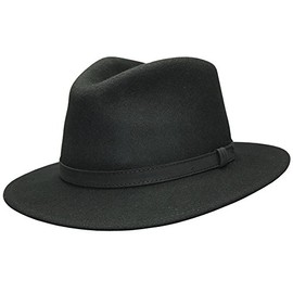 Quality Hand Made Fedora Trilby Hat with Leather Type Band 100% Wool (Small(55cm), Black)