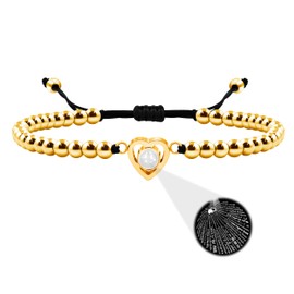 I Love You 100 Languages Heart Projection Bracelets Adjustable, 4mm Copper Beaded Bracelet Braided String Relationship Gifts Y4173 (Gold)