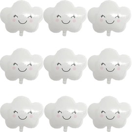DIADARL White Cloud Balloons Smiling Face Cloud Shaped Foil Mylar Balloons for Baby Shower and Birthday Party Decorations Supplies (10Pcs)