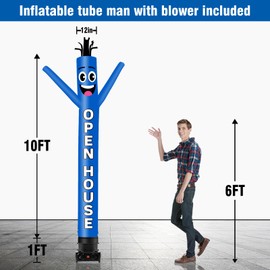GOODENY 10FT Tall Inflatable Tube Man Open House Wacky Wavy Dancing Guy with 3/4 HP Weather-Resistant Blower (12''Diameter) for Outdoor Decoration Advertising Business Promotion - Blue