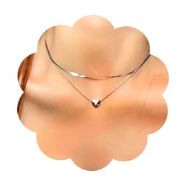 Dervivea Vintage Layered Heart Choker Necklace Silver Love Heart Necklace Chain Small Heart Pendent Necklace Heart Snake Chain Necklace Jewelry for Women and Girls