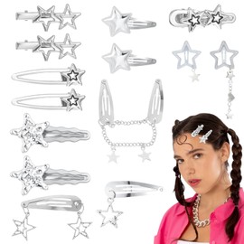 14 Pcs Sliver Hair Clips for Women Girls, Metal Punk Accessories Star Barrettes,Y2k Hair Accessories,2000s Star Hair Clips for Long Short Curly Wavy Hai