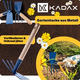KADAX Metal Hoe with Wooden Handle, Double Hoe for Garden for Loosening, Airing and Weeding the Soil, Weed Hoe (Short, Rectangle - 3 Prongs, with Wooden Handle)