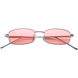 Junsika Vintage Small Rectangular Sunglasses for Men Women Retro Trendy Slim Square Sunglasses UV400 Protection, A4: pink