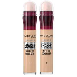 Maybelline Instant Anti-Age Eraser Eye Concealer for Face, Dark Circles, Blemish & Fine Lines Concealer, Full Coverage, Dermatologist Tested, Suitable for Sensitive Skin, Shade: 01 Light, Duo Bundle