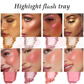 Wugbc 8 Colors Blush Palette Makeup, Face Highlighters Contouring Powder, Shimmer Bronzer Rubores De Maquillaje for Cheeks, Mineral Blushes Highlighting Shades Waterproof Illuminator Women Cosmetics