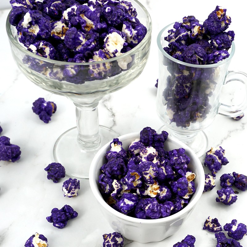 Purple Popcorn Bucket with Scoop, 20 Ounce, Grape Flavored Popcorn