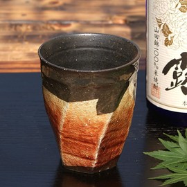 Stylish Kyutani Ware, Rough Shaving, Silver Foil Shochu Glass, Silver, Orange, Pottery, Sake ware, Japanese Tableware, Brand, Made in Japan