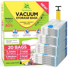 Spedalon 20 Bolsas de Almacenamiento de Vacío - Bolsas al Vacio Ropa Para, Guardar Edredones, Cobijas, Colchas - Vacuum Storage Bags, Bolsa de Almacenamiento - Bolsas Vacio con Bomba