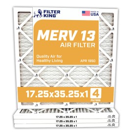 Filter King 17.25x35.25x1 Air Filter | 4-PACK | MERV 13 HVAC Pleated A/C Furnace Filters | MADE IN USA | Actual Size: 17.25 x 35.25 x .75"