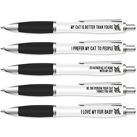 Silly Sentiments 5 Pack of Ballpoint Pens - Cat Pen Set - For Colleague's Birthday - Funny Novelty Stationery Gift for Cat Lovers and Friends - Office Desk Accessories