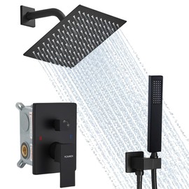 YCAIKOI Matte Black Shower System, 8 Inch High Pressure Rain Shower with Handheld, Wall Mount Shower Faucet Set for Bathroom, Rough-in Valve Body and Trim Included