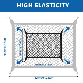 ROEOWENE Car Boot Net Luggage Net 60 x 40 cm Elastic Boot Net with 4 Hooks Car Luggage Net Motorhome Separation Net Luggage Fixation Extends to 120 x 80 cm Storage Load Securing