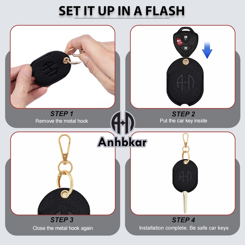 ANHBKAR Black Leather Key Cover for Broken Car Key Loop