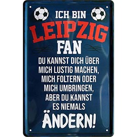 Tin Sign with German Text "Ich bin Leipzig Fan" [German Language] Metal Sign for Football Enthusiastic Decoration Item Sign Gift Idea 20 x 30 cm