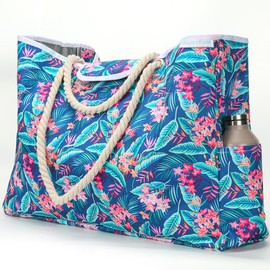 Bagandcute 29L Magnetic Snap Closure Beach Bag,7 Pockets Waterproof Pool Tote Bag, Foldable Sandproof Swimming Bag