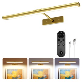 EZVALO Picture Light for Wall, 4800mAh Rechargeable Wireless Remote Lights, 16'' Dimmable Magnetic LED Art Painting Light with 3 Color Temps, Display for Gallery, Living Room, Bedroom, Hallway (Gold)