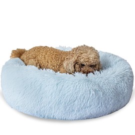 SM4BED Calming Dog Bed for Small Medium Dogs Cats, 23'' Round Anti-Anxiety Warm Fluffy Plush Faux Fur Bed, Soft Anti-Slip Donut Washable Pet Bed, Fits up to 30 lbs Pets