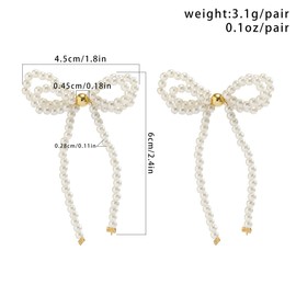 Pearl Bow Drop Earrings for Women Teen Girls,Small Gold Pearl Dangle Tassel Earrings Jewelry for Gifts Party,Vintage Boho Bowknot Studs Earrings (Gold)