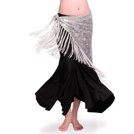 ROYAL SMEELA Women's Belly Dance Hip scarf Tassel Peacock Hip Scarves Triangle Wrap Skirt Belly Dancing Costume Clothing Sequins Belly Dance Outfit Hips Scarves Practice Clothes Class Lesson Wear