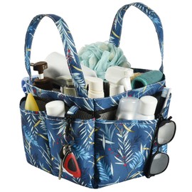 Haundry Portable Mesh Shower Caddy Bag, Large Basket Organizer with Key Hook for College Dorm Bathroom Camp Gym, Hanging Tote Bag with 8 Pockets (Coconut Tree)