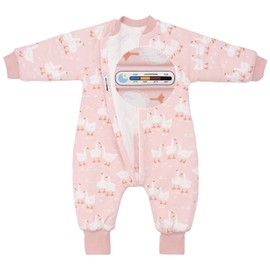 SIMYJOY Baby Sleeping Bag with Legs 2.5 Tog Cotton Toddler Sleep Sack with Feet & Arms Winter Long Sleeves Sleepsuit Wearable Blanket with Foldable Foot Covers for 1-2 Years Boy Girl, Pink Goose