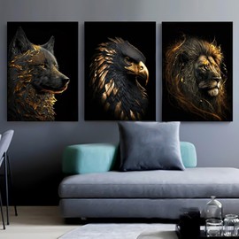 LXTOPN Wild Lion Pictures Black and Gold Animal Picture on Canvas, Modern Wolf and Eagle Pictures Prints Living Room Poster Wall Picture Decor No Frame (HJSZ1, 3 x 40 x 60 cm)