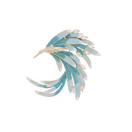 14K Gold Phoenix Tail Feather Brooch, Sparkling Moissanite Enamel Brooch - Beautiful Brooch Jewelry Gift (Blue)