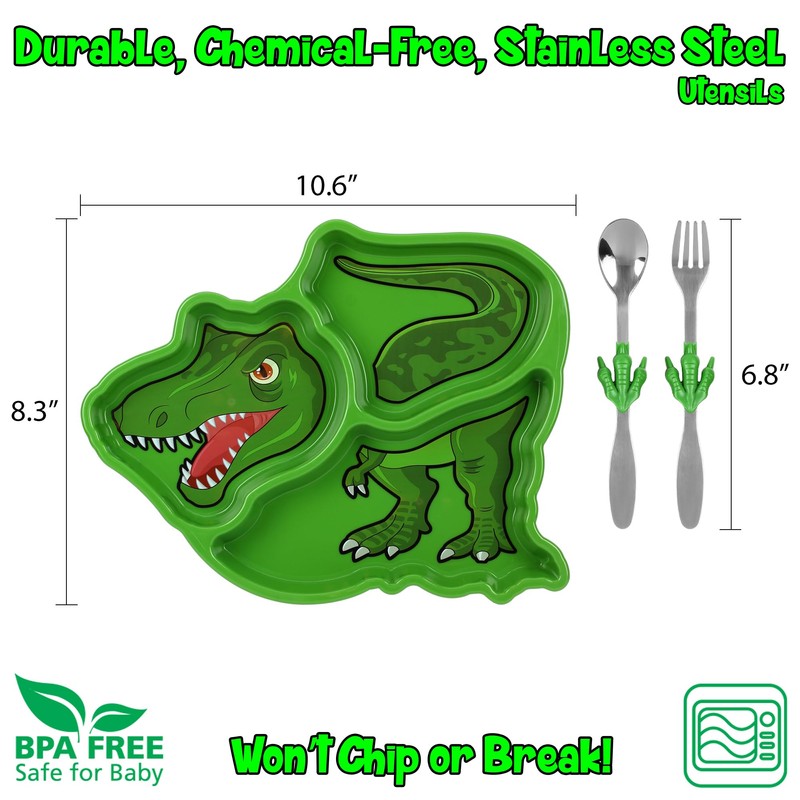 KidsFunwares T-Rex Dinosaur Me Time Meal Set, Portion Control Divided