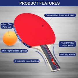 Ping Pong Paddle Set, Premium Rackets with Advanced Speed, Control and Spin, Portable Zipped Carrying Bag with 4 Ping Pong Balls and 2 Table Tennis Rackets, Ideal for Beginners and Professinals (2 Player Set)
