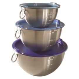 Tovolo Stainless Steel Mixing Bowls with Lid Set of 3 Nesting Mixing Bowls Small Medium Large, Dishwasher Safe Metal Bowl Set with BPA Free Lids Stamped Measurements for Measuring Cooking Baking