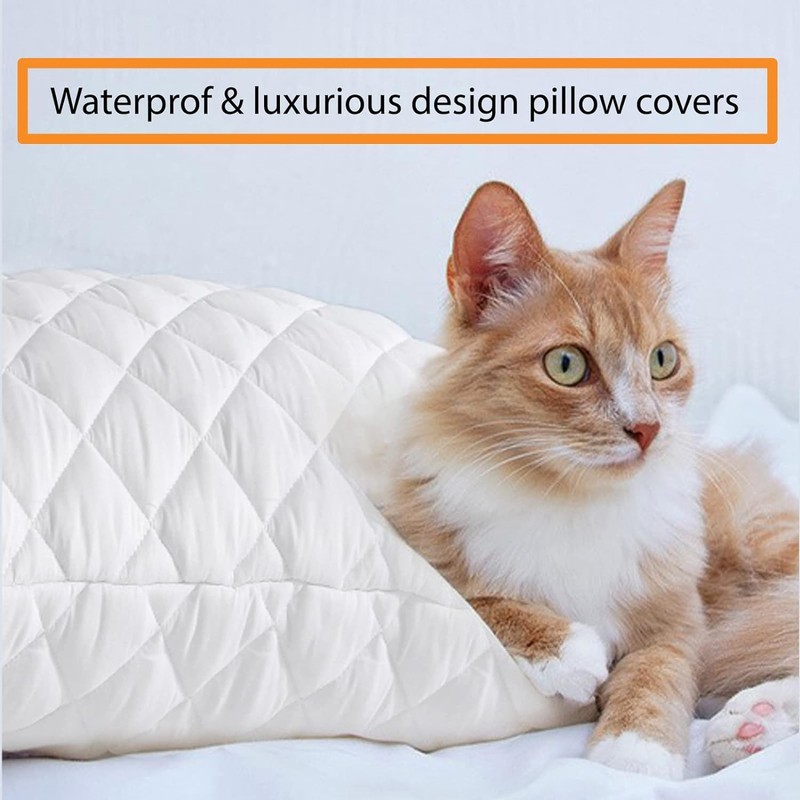 SM Decor 2 Pack Quilted Waterproof Pillow Protectors, White Bed