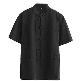 ZooBoo Men 's Tang Suit Summer Short Sleeved Shirt Cotton Shirts (M, Black)