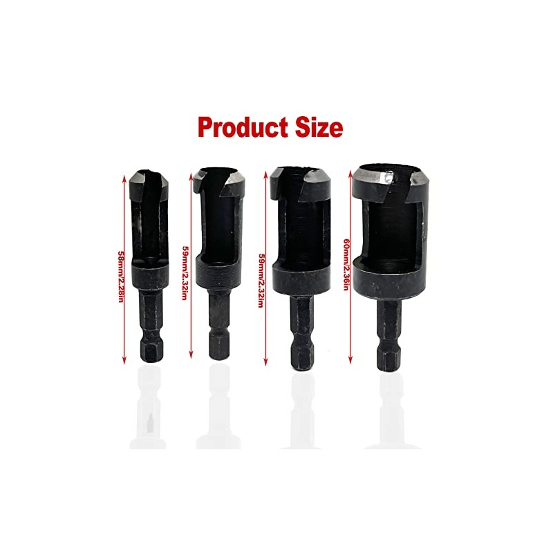 4PCS Wood Plug Cutter Drill Bit Set,5/8" 1/2" 3/8" 1/4"