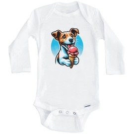 Really Awesome Shirts Jack Russell Terrier Eating Ice Cream Cone Cute Dog Baby Bodysuit (Long Sleeve), 0-3 Months White