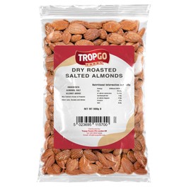 Tropgo Roasted Almonds 500g - Packed Fresh, Salted Almond Nuts with Fibre, Protein, and Minerals, Perfect for Snacking - Kosher Approved, Large Almonds - Bulk Food Buy