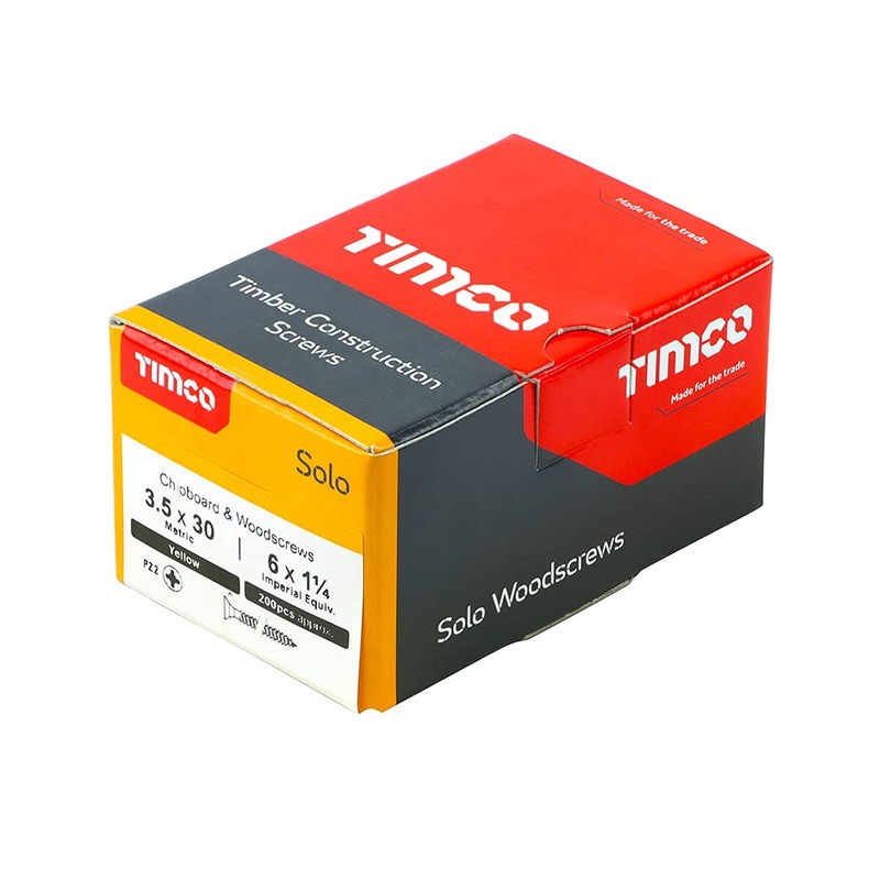 TIMCO 35030SOLOC Solo Chipboard & Woodscrews-PZ-Double Countersunk-Gold-3.5 x 30-Box of