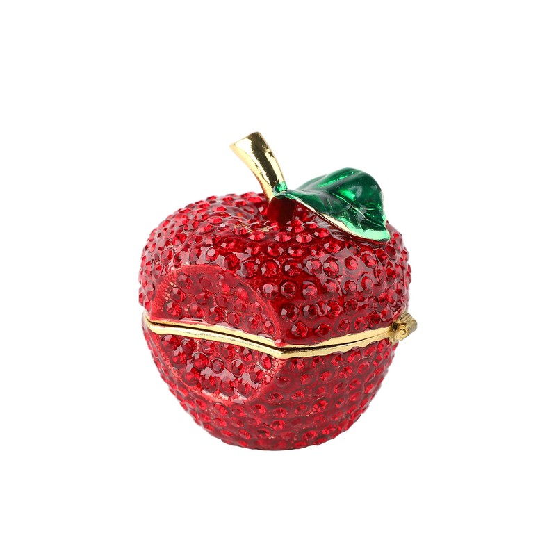 QIFU Classical Red Apple Style Enameled Trinket Box Hinged, Unique